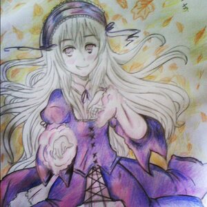 Rating: Safe Score: 0 Tags: 1girl dress hairband image long_hair long_sleeves looking_at_viewer ribbon smile solo suigintou traditional_media watercolor_(medium) User: admin