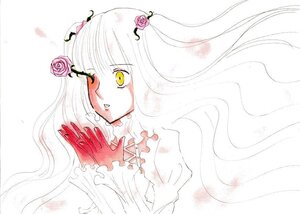 Rating: Safe Score: 0 Tags: 1girl flower hair_flower hair_ornament image kirakishou long_hair pink_rose rose solo thorns yellow_eyes User: admin