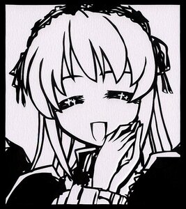 Rating: Safe Score: 0 Tags: 1girl artist_request bangs black_border blush border circle_cut dress greyscale hairband image kirigami letterboxed long_hair long_sleeves looking_at_viewer monochrome rozen_maiden simple_background solo suigintou wings User: admin