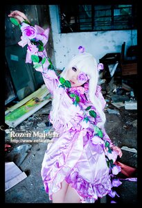 Rating: Safe Score: 0 Tags: 1girl barasuishou dress flower hair_ornament purple_eyes solo white_hair User: admin