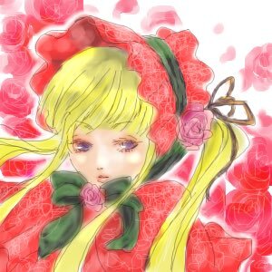 Rating: Safe Score: 0 Tags: 1girl blonde_hair blue_eyes bonnet bow bowtie dress flower green_bow image long_hair looking_at_viewer pink_background pink_flower pink_rose rose shinku solo User: admin