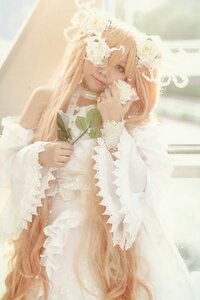 Rating: Safe Score: 0 Tags: 1girl blonde_hair dress flower frills kirakishou long_hair long_sleeves smile solo very_long_hair white_dress User: admin