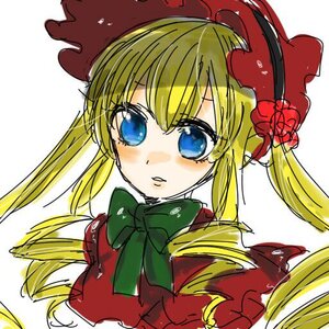 Rating: Safe Score: 0 Tags: 1girl auto_tagged blonde_hair blue_eyes bow bowtie dress face flower green_bow hat image long_hair looking_at_viewer shinku simple_background solo twintails white_background User: admin