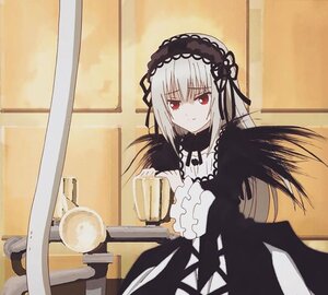 Rating: Safe Score: 0 Tags: 1girl dress frills hairband image long_hair long_sleeves red_eyes silver_hair solo suigintou wings User: admin