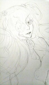 Rating: Safe Score: 0 Tags: 1girl eyepatch flower image kirakishou long_hair looking_at_viewer monochrome rose sketch solo traditional_media User: admin