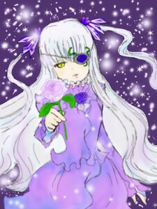 Rating: Safe Score: 0 Tags: 1girl barasuishou blue_flower blue_rose dress flower image long_hair long_sleeves purple_dress purple_flower purple_rose ribbon rose silver_hair solo sparkle very_long_hair yellow_eyes User: admin