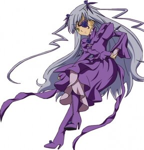 Rating: Safe Score: 0 Tags: 1girl barasuishou boots dress eyepatch frills full_body high_heel_boots high_heels image long_hair long_sleeves pantyhose purple_dress purple_footwear silver_hair solo striped two_side_up very_long_hair User: admin