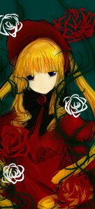 Rating: Safe Score: 0 Tags: 1girl blonde_hair blue_eyes bonnet dress flower image long_hair long_sleeves looking_at_viewer red_dress red_flower red_rose rose shinku solo User: admin