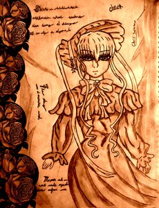 Rating: Safe Score: 0 Tags: 1girl bonnet bow dress flower frills hat image long_hair long_sleeves looking_at_viewer monochrome rose shinku solo suigintou User: admin