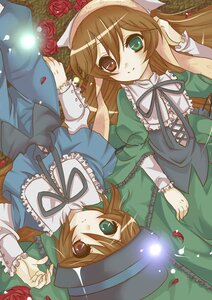 Rating: Safe Score: 0 Tags: 2girls brown_hair dress flower frills green_dress green_eyes hat head_scarf heterochromia image long_hair long_sleeves looking_at_viewer multiple_girls pair petals red_eyes red_flower red_rose rose rose_petals short_hair siblings sisters souseiseki suiseiseki twins User: admin