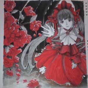 Rating: Safe Score: 0 Tags: 1girl black_hair dress flower frills image long_hair long_sleeves marker_(medium) pale_skin red_dress red_flower red_rose rose rose_petals shinku solo traditional_media twintails very_long_hair User: admin