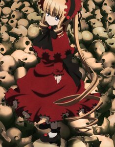 Rating: Safe Score: 0 Tags: 1girl blonde_hair blue_eyes bonnet bow bowtie dress flower image long_hair long_sleeves looking_at_viewer red_dress ribbon rose shinku solo standing User: admin