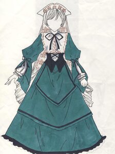 Rating: Safe Score: 0 Tags: 1girl blue_dress brown_hair dress frills green_dress image long_hair long_sleeves ribbon simple_background solo standing suiseiseki very_long_hair User: admin