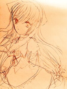 Rating: Safe Score: 0 Tags: 1girl bangs bow closed_mouth dress expressionless eyebrows_visible_through_hair frills image long_hair long_sleeves looking_at_viewer monochrome simple_background sketch solo suiseiseki traditional_media User: admin