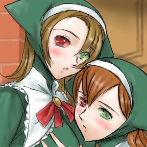 Rating: Safe Score: 0 Tags: 2girls blonde_hair blush brown_hair dress green_dress green_eyes hat head_scarf heterochromia image multiple_girls pair red_eyes souseiseki suiseiseki User: admin