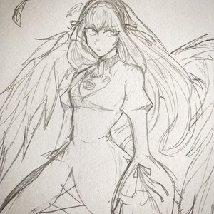 Rating: Safe Score: 0 Tags: 1girl closed_mouth dress feathered_wings feathers flower greyscale hairband image lolita_hairband long_hair long_sleeves looking_at_viewer monochrome ribbon sketch solo suigintou traditional_media wings User: admin