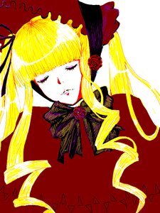 Rating: Safe Score: 0 Tags: 1girl blonde_hair bonnet bow closed_eyes dress drill_hair flower image long_hair red_flower ribbon rose shinku simple_background solo twintails User: admin