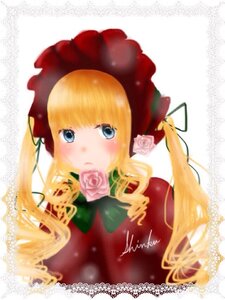 Rating: Safe Score: 0 Tags: 1girl bangs blonde_hair blue_eyes blush bonnet bow dress drill_hair flower image long_hair looking_at_viewer pink_flower pink_rose red_dress red_flower red_rose rose shinku simple_background solo twintails User: admin