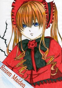 Rating: Safe Score: 0 Tags: 1girl bangs blue_eyes bow bowtie frills image long_hair looking_at_viewer marker_(medium) rose shinku simple_background solo traditional_media twintails white_background User: admin