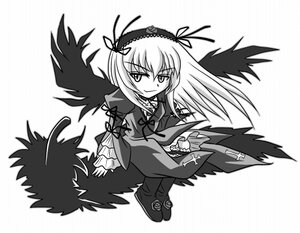 Rating: Safe Score: 0 Tags: 1girl ankle_boots artist_request black_wings boots cross_print dress flower frills full_body greyscale hair_ribbon hairband image lolita_hairband long_hair long_sleeves looking_at_viewer lowres monochrome ribbon rose rozen_maiden shoes simple_background sitting solo suigintou white_background wings User: admin