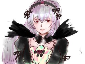 Rating: Safe Score: 0 Tags: 1girl black_ribbon black_wings detached_collar dress feathers flower hairband image long_hair looking_at_viewer red_eyes ribbon rose silver_hair smile solo suigintou white_background wings User: admin