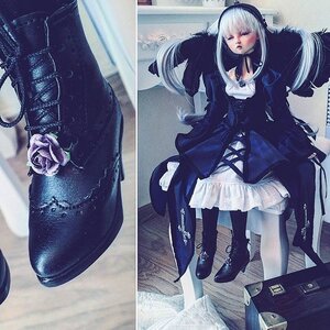 Rating: Safe Score: 0 Tags: 1girl boots curtains dress flower frills high_heel_boots high_heels long_hair long_sleeves rose sitting solo suigintou white_hair User: admin