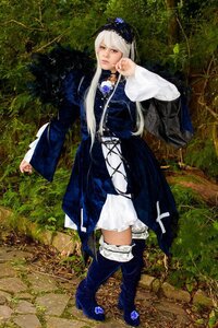 Rating: Safe Score: 0 Tags: 1girl bangs blue_dress boots dress flower forest grass jewelry long_hair long_sleeves nature necklace outdoors solo standing suigintou tree white_hair wide_sleeves User: admin