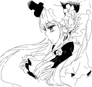 Rating: Safe Score: 0 Tags: 1girl bangs dress flower frills greyscale image long_hair monochrome rose shinku sketch solo upper_body veil white_background User: admin