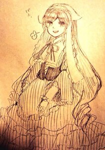 Rating: Safe Score: 0 Tags: 1girl bug butterfly dress image insect long_hair long_sleeves monochrome open_mouth sketch smile solo suiseiseki very_long_hair User: admin