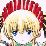 Rating: Safe Score: 0 Tags: 1girl blonde_hair blue_eyes blush bow close-up frills image mosaic_censoring pixel_art shinku solo User: admin