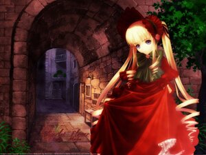 Rating: Safe Score: 0 Tags: 1girl blonde_hair blue_eyes bonnet bow dress drill_hair flower image long_hair mouth_hold red_dress red_flower rose shinku solo twintails User: admin