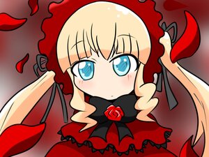 Rating: Safe Score: 0 Tags: 1girl black_ribbon blonde_hair blue_eyes blush bow chibi dress eyebrows_visible_through_hair flower image long_hair petals red_dress red_flower red_rose ribbon rose shinku solo twintails User: admin