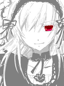 Rating: Safe Score: 0 Tags: 1girl bangs closed_mouth eyebrows_visible_through_hair face greyscale hair_between_eyes hair_over_one_eye hairband image long_hair looking_at_viewer monochrome portrait red_eyes ribbon simple_background smile solo suigintou virtual_youtuber white_background User: admin