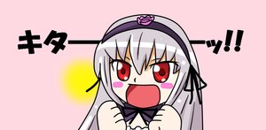 Rating: Safe Score: 0 Tags: 1girl :d blush_stickers chibi dress flower hairband image long_hair looking_at_viewer open_mouth red_eyes silver_hair simple_background smile solo suigintou upper_body User: admin
