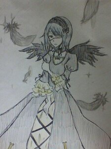 Rating: Safe Score: 0 Tags: 1girl black_wings dress feathered_wings feathers flower hairband image juliet_sleeves long_sleeves puffy_sleeves solo standing suigintou traditional_media wings User: admin