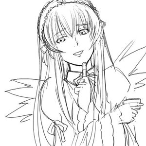 Rating: Safe Score: 0 Tags: 1girl angel_wings dress eyebrows_visible_through_hair feathered_wings greyscale hairband image long_hair long_sleeves looking_at_viewer monochrome ribbon simple_background sketch smile solo suigintou upper_body white_background wings User: admin