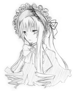 Rating: Safe Score: 0 Tags: 1girl bangs bow dress flower greyscale hairband image long_hair looking_at_viewer monochrome ribbon rose shinku simple_background solo suigintou upper_body white_background User: admin