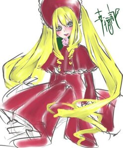 Rating: Safe Score: 0 Tags: 1girl auto_tagged blonde_hair blush cowboy_shot dress hat image long_hair long_sleeves looking_at_viewer red_dress shinku signature simple_background solo standing twin_drills twintails very_long_hair white_background User: admin