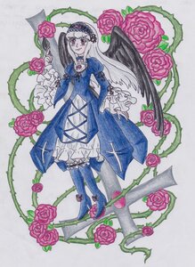 Rating: Safe Score: 0 Tags: 1girl blue_dress dress flower frills gothic_lolita hairband image lolita_fashion long_hair long_sleeves looking_at_viewer pink_flower pink_rose plant puffy_sleeves purple_flower purple_rose red_eyes red_flower red_rose rose smile solo suigintou thorns traditional_media vines watercolor_(medium) white_hair wings User: admin