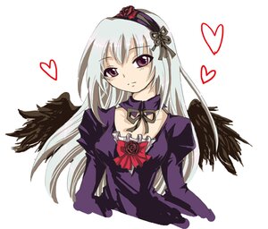 Rating: Safe Score: 0 Tags: 1girl black_wings detached_collar dress hairband heart image long_hair long_sleeves looking_at_viewer puffy_sleeves silver_hair simple_background solo striped suigintou upper_body white_background wings User: admin