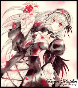 Rating: Safe Score: 0 Tags: 1girl breasts colored_pencil_(medium) dress flower frills hairband image letterboxed lolita_hairband long_hair long_sleeves looking_at_viewer marker_(medium) puffy_sleeves red_eyes red_flower red_rose rose shikishi silver_hair solo suigintou traditional_media white_hair User: admin