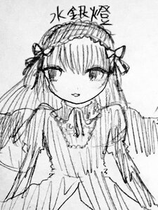 Rating: Safe Score: 0 Tags: 1girl dress greyscale hairband image long_hair long_sleeves looking_at_viewer monochrome ribbon solo suigintou traditional_media upper_body wings User: admin