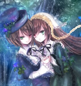 Rating: Safe Score: 0 Tags: 2girls blue_dress brown_hair dress frills green_dress green_eyes hat heterochromia holding_hands image long_hair long_sleeves looking_at_viewer multiple_girls pair red_eyes ribbon short_hair siblings sisters smile souseiseki suiseiseki twins very_long_hair User: admin