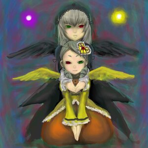 Rating: Safe Score: 0 Tags: 2girls black_wings costume_switch dress frills green_eyes hairband heterochromia image long_hair long_sleeves looking_at_viewer moon multiple_girls red_eyes silver_hair suigintou suiseiseki wings User: admin