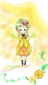 Rating: Safe Score: 0 Tags: 1girl drill_hair flower green_eyes green_hair hair_ornament image kanaria long_sleeves rose solo standing twin_drills wings yellow_flower User: admin