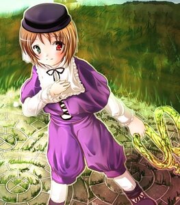 Rating: Safe Score: 0 Tags: 1girl blush brown_hair dress green_eyes hat heterochromia image long_sleeves looking_at_viewer outdoors purple_headwear red_eyes short_hair solo souseiseki standing User: admin