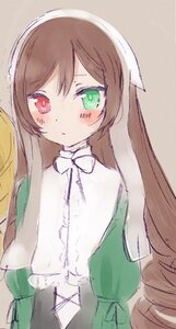 Rating: Safe Score: 0 Tags: 1girl bangs blush brown_hair closed_mouth dress green_eyes heterochromia image long_hair long_sleeves looking_at_viewer red_eyes shirt simple_background solo suiseiseki very_long_hair white_shirt User: admin