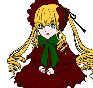 Rating: Safe Score: 0 Tags: 1girl blonde_hair blue_eyes bonnet bow bowtie dress drill_hair flower green_bow image long_hair long_sleeves looking_at_viewer rose shinku simple_background sitting solo twintails white_background User: admin