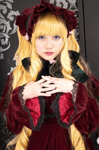 Rating: Safe Score: 0 Tags: 1girl bangs blonde_hair blue_eyes dress eyelashes flower gothic_lolita lace lips lolita_fashion long_hair looking_at_viewer realistic red_dress red_lips shinku solo very_long_hair User: admin