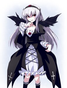 Rating: Safe Score: 0 Tags: 1girl black_dress black_wings dress flower frills gradient gradient_background hairband image long_hair long_sleeves looking_at_viewer pink_eyes silver_hair solo suigintou wings User: admin